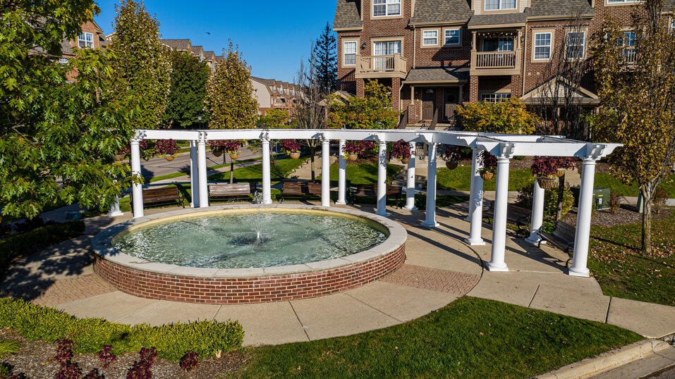 Water fountain at the front of the neighborhood