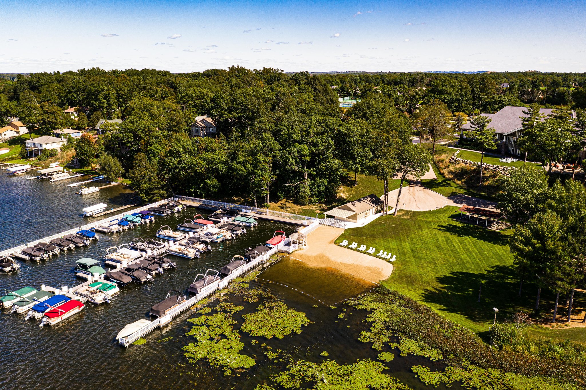 Aerial view of the boat dock at Oak Pointe